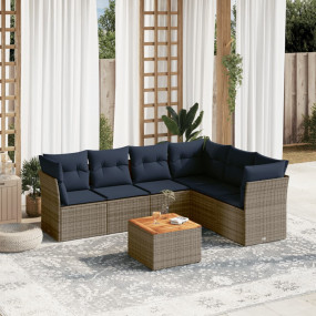 7 Piece Patio Sofa Set with Cushions Gray Poly Rattan