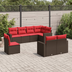 8 Piece Patio Sofa Set with Cushions Brown Poly Rattan