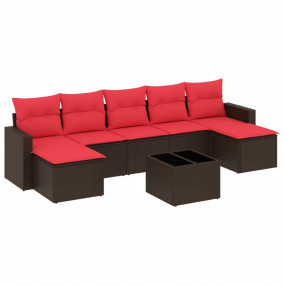 8 Piece Patio Sofa Set with Cushions Brown Poly Rattan