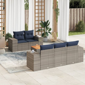 6 Piece Patio Sofa Set with Cushions Gray Poly Rattan