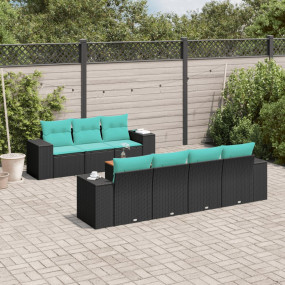 8 Piece Patio Sofa Set with Cushions Black Poly Rattan