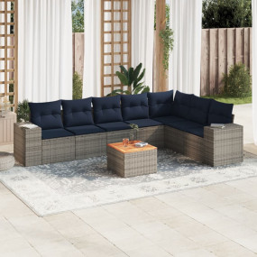 8 Piece Patio Sofa Set with Cushions Gray Poly Rattan