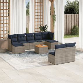 10 Piece Patio Sofa Set with Cushions Gray Poly Rattan
