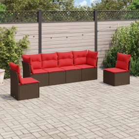 6 Piece Patio Sofa Set with Cushions Brown Poly Rattan