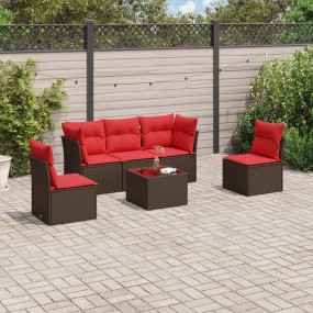 8 Piece Patio Sofa Set with Cushions Brown Poly Rattan