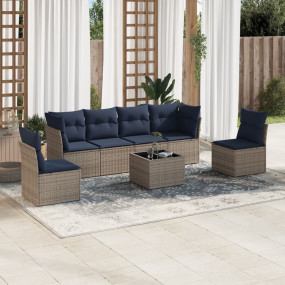 7 Piece Patio Sofa Set with Cushions Gray Poly Rattan
