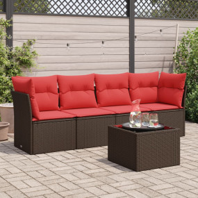 5 Piece Patio Sofa Set with Cushions Brown Poly Rattan