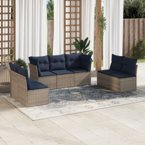 7 Piece Patio Sofa Set with Cushions Gray Poly Rattan