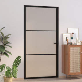 Interior Door 40.4"x79.3" Black Matt Glass and Aluminum