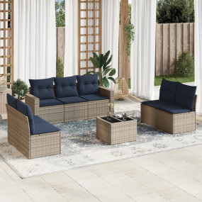8 Piece Patio Sofa Set with Cushions Gray Poly Rattan