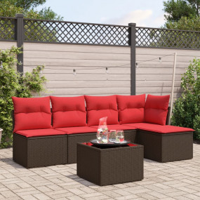 6 Piece Patio Sofa Set with Cushions Brown Poly Rattan
