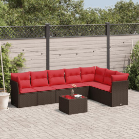 8 Piece Patio Sofa Set with Cushions Brown Poly Rattan