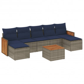 8 Piece Patio Sofa Set with Cushions Gray Poly Rattan