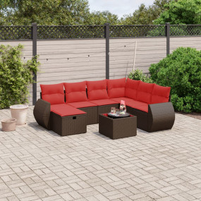 8 Piece Patio Sofa Set with Cushions Brown Poly Rattan