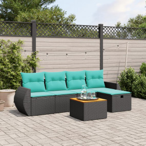 6 Piece Patio Sofa Set with Cushions Black Poly Rattan