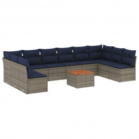11 Piece Patio Sofa Set with Cushions Gray Poly Rattan