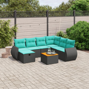 8 Piece Patio Sofa Set with Cushions Black Poly Rattan