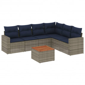 7 Piece Patio Sofa Set with Cushions Gray Poly Rattan
