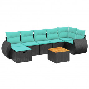 8 Piece Patio Sofa Set with Cushions Black Poly Rattan