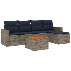 6 Piece Patio Sofa Set with Cushions Gray Poly Rattan