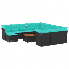 13 Piece Patio Sofa Set with Cushions Black Poly Rattan