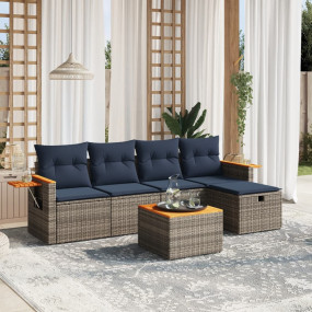 6 Piece Patio Sofa Set with Cushions Gray Poly Rattan