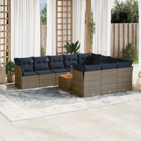 11 Piece Patio Sofa Set with Cushions Gray Poly Rattan