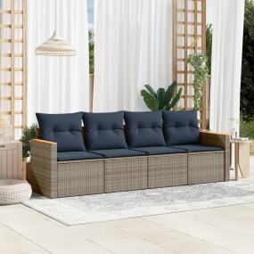 4 Piece Patio Sofa Set with Cushions Gray Poly Rattan