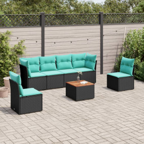 7 Piece Patio Sofa Set with Cushions Black Poly Rattan
