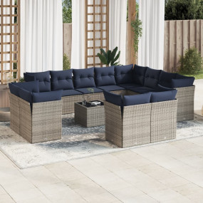 13 Piece Patio Sofa Set with Cushions Gray Poly Rattan