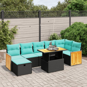8 Piece Patio Sofa Set with Cushions Black Poly Rattan