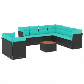 10 Piece Patio Sofa Set with Cushions Black Poly Rattan