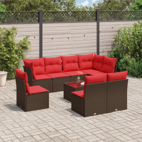 9 Piece Patio Sofa Set with Cushions Brown Poly Rattan