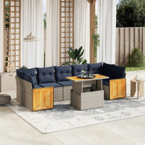 8 Piece Patio Sofa Set with Cushions Gray Poly Rattan