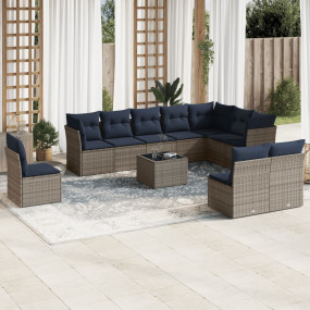 11 Piece Patio Sofa Set with Cushions Gray Poly Rattan