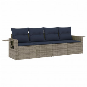 4 Piece Patio Sofa Set with Cushions Gray Poly Rattan