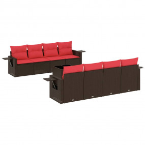 9 Piece Patio Sofa Set with Cushions Brown Poly Rattan