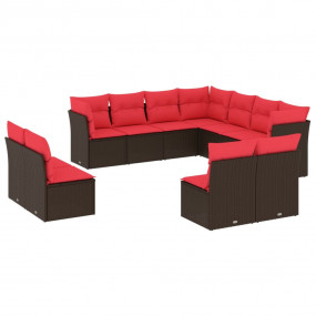 11 Piece Patio Sofa Set with Cushions Brown Poly Rattan