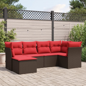 6 Piece Patio Sofa Set with Cushions Brown Poly Rattan