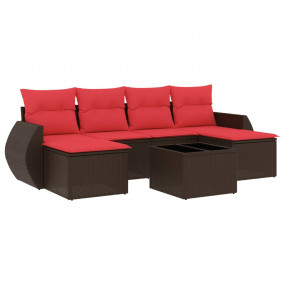 7 Piece Patio Sofa Set with Cushions Brown Poly Rattan