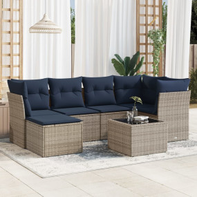 7 Piece Patio Sofa Set with Cushions Gray Poly Rattan