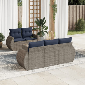 6 Piece Patio Sofa Set with Cushions Gray Poly Rattan