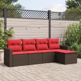 5 Piece Patio Sofa Set with Cushions Brown Poly Rattan