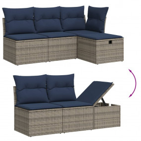 7 Piece Patio Sofa Set with Cushions Gray Poly Rattan