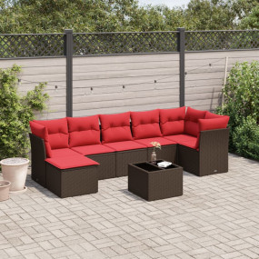 8 Piece Patio Sofa Set with Cushions Brown Poly Rattan
