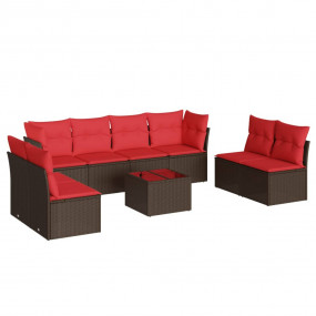 9 Piece Patio Sofa Set with Cushions Brown Poly Rattan