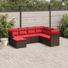 7 Piece Patio Sofa Set with Cushions Brown Poly Rattan