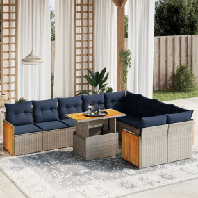 10 Piece Patio Sofa Set with Cushions Gray Poly Rattan
