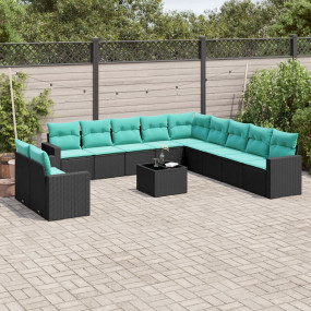 12 Piece Patio Sofa Set with Cushions Black Poly Rattan