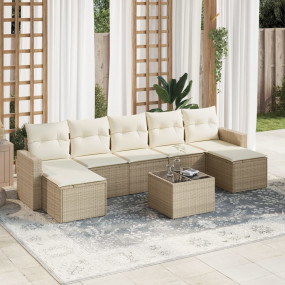8 Piece Patio Sofa Set with Cushions Beige Poly Rattan